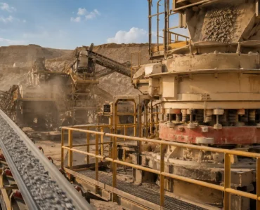 cone crusher operating at full production capacity at a mining operation illustrating the connection between parts availability and crusher uptime improvement